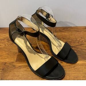 Coach Maude Leather Ankle Strap Sandals Black Size 9B Block Heel Minimalist